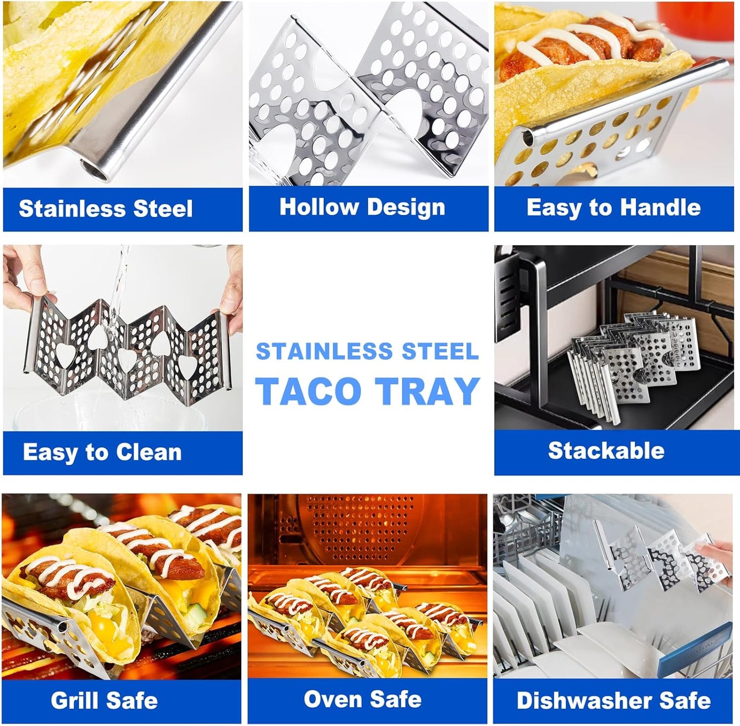 Skiennix Stainless Steel Taco Holders - Set of 6 Stylish Stands for 3 Tacos Each | Oven & Dishwasher Safe