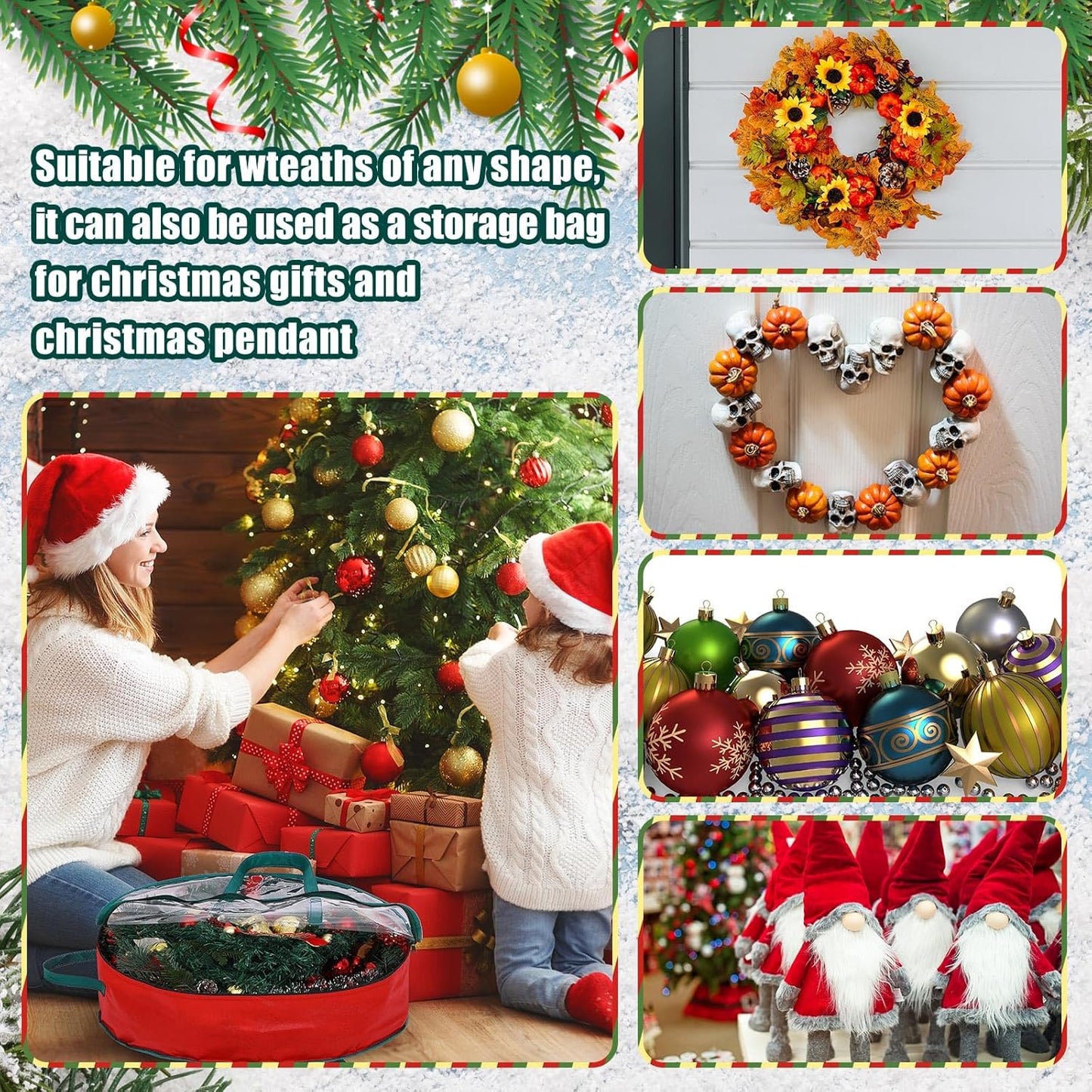 Shappy 12 Pcs Wreath Storage Bag - Clear Window & Handle for Holiday Decor | 24 Inch Containers