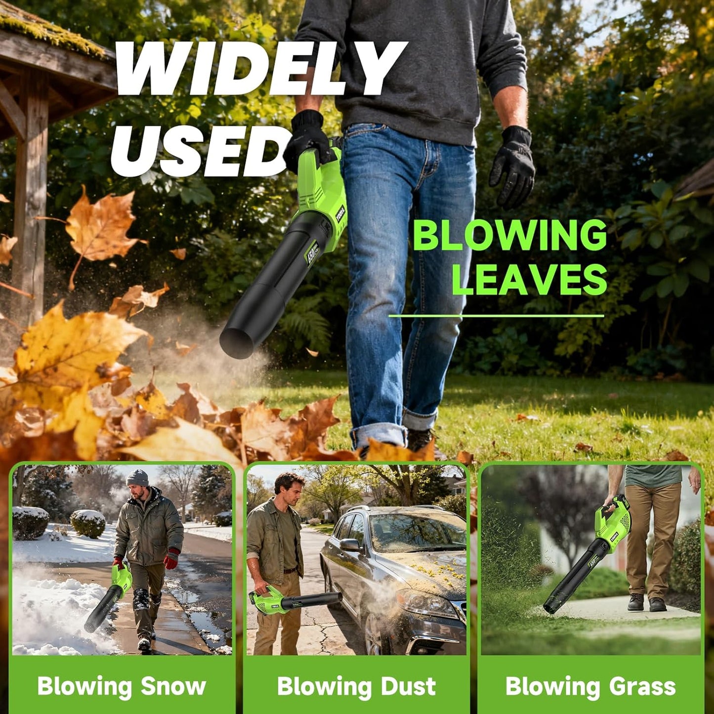 Skiennix Cordless Leaf Blower - 650CFM Power with 2 x 5.2Ah Batteries & Charger | 3 Speed Modes, Adjustable Strap