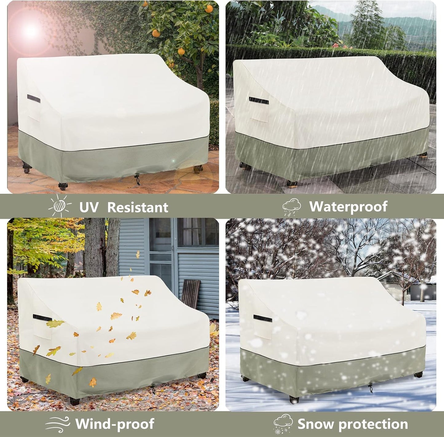 Skiennix Outdoor Loveseat Cover - 100% Waterproof Heavy-Duty Protection | Fits 58"W x 32.5"D x 31"H - Beige & Gray-Green
