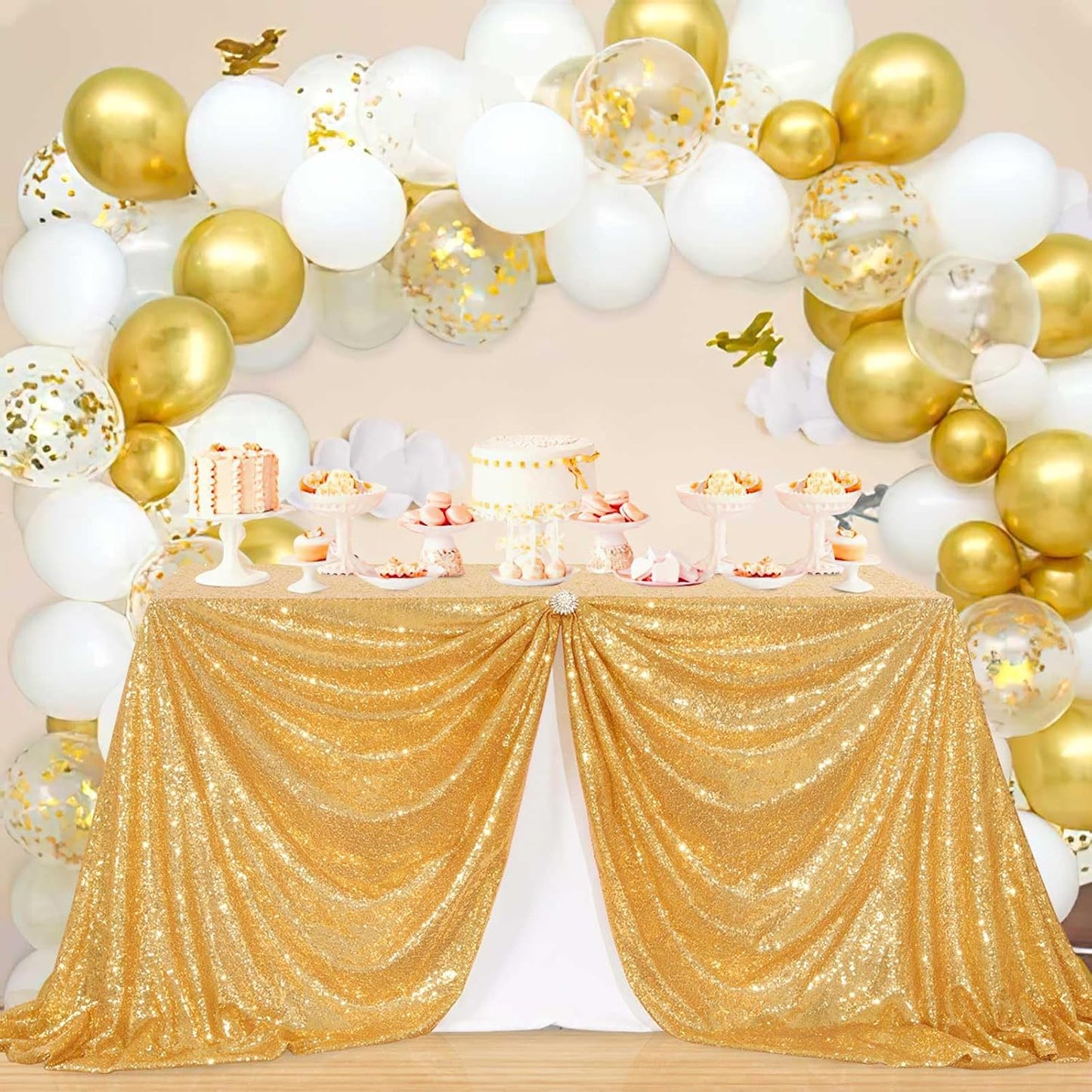 60x102 Inch Gold Sequin Tablecloth - Sparkly Rectangle Glitter Linen for Weddings & Parties
