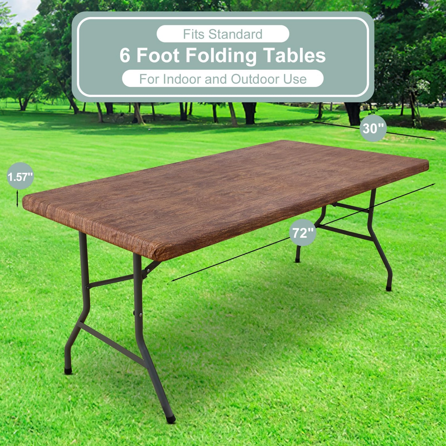 misaya Rectangle Vinyl Tablecloth, Fitted Table Cover, Waterproof, Elastic Edge, Plastic Table Cloth Fit 6 Foot Folding Tables for Picnic, Indoor and Outdoor (Oak Wooden Grain, 30 x 72 inch)