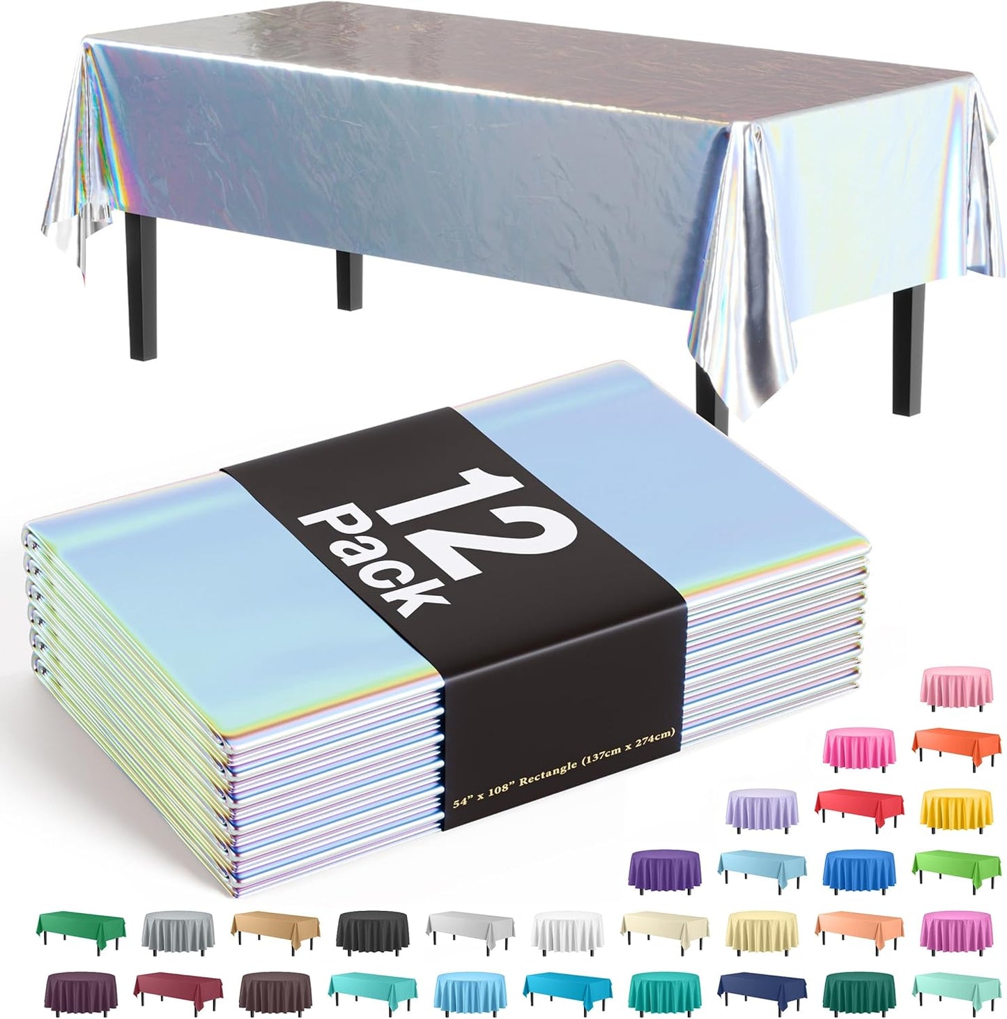 Ivory 84-Inch Round Tablecloth - 12-Pack Premium Plastic Party Supplies