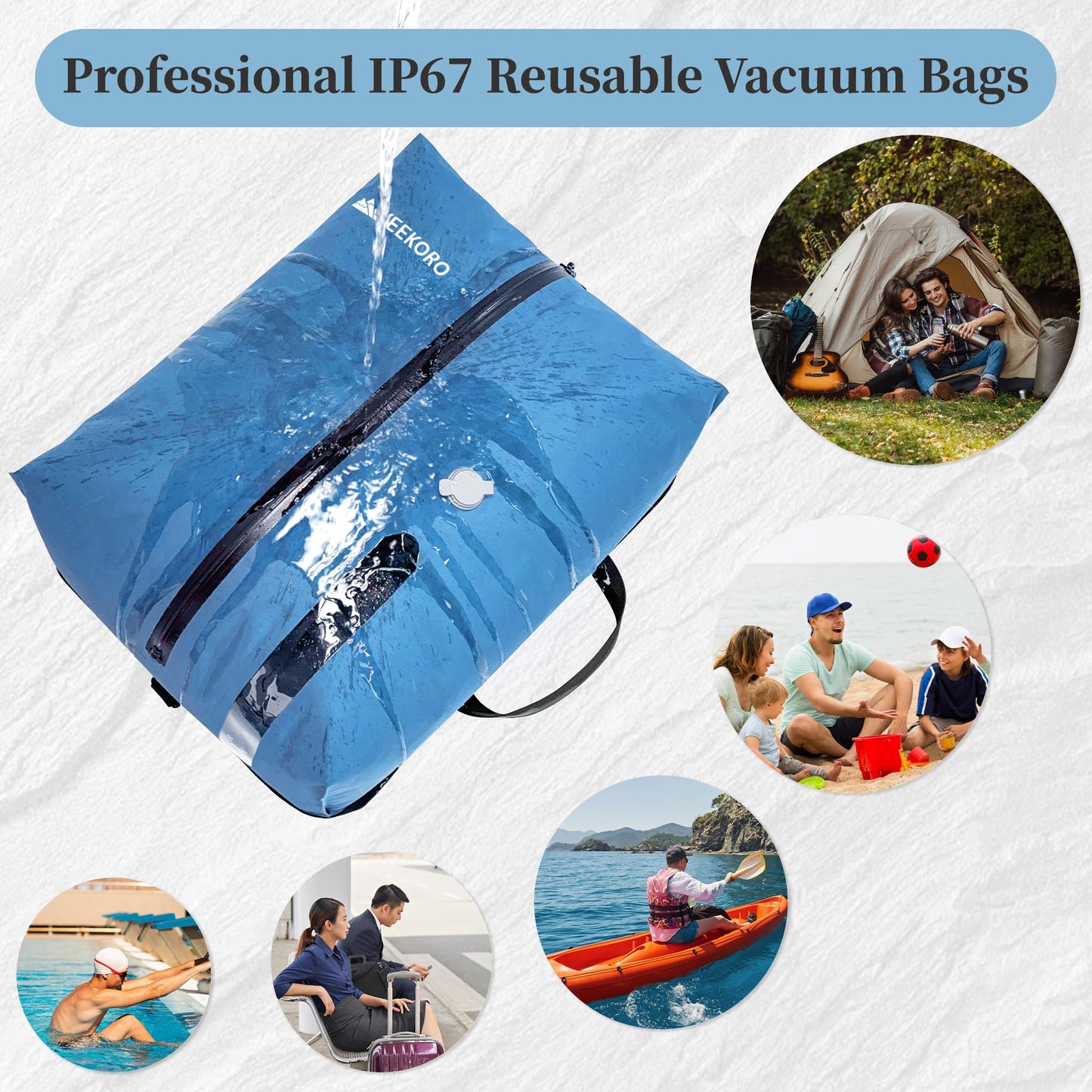 YEEKORO Vacuum Bags for Travel, Professional IP67 Reusable Vacuum Compression Bags for Travel Suitcases and Backpack, Durable Space Saver Bag (2 PACK, No Pump)