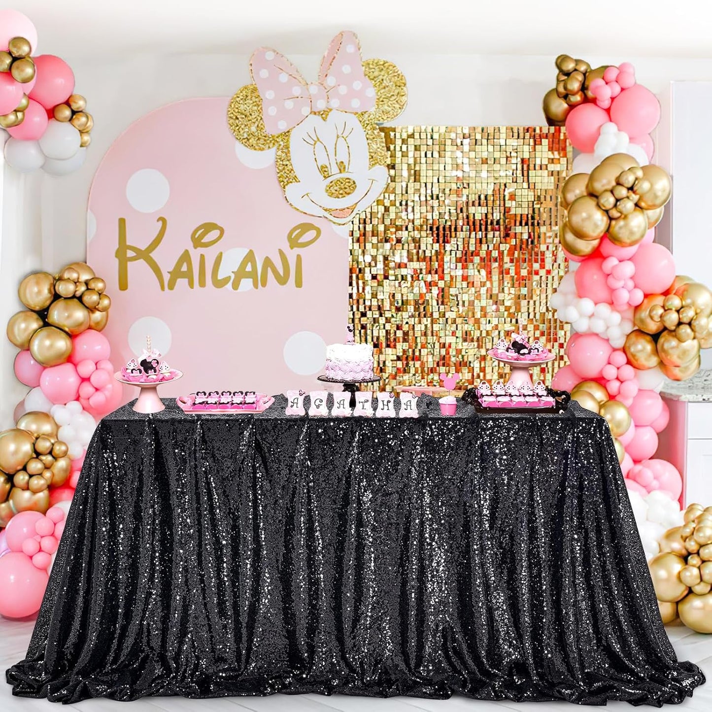 Black Sequin Tablecloth 60” x 102” - Elegant Rectangle Glitter Table Cover for Weddings & Parties
