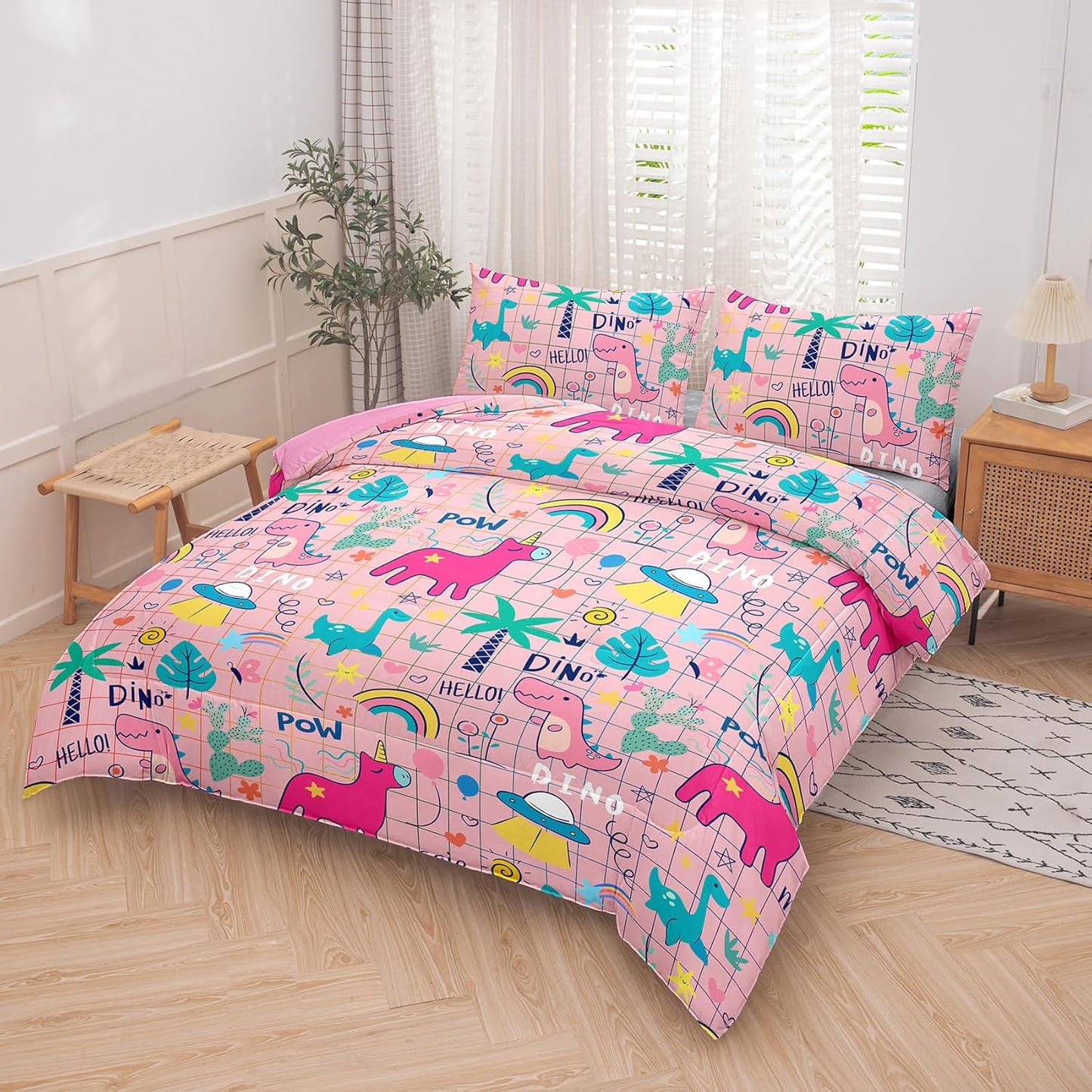 Peopleareok Unicorn Full Comforter Set for Girls Kids, Cute Pink Purple Unicorn Print Bedding Set Full, 5-Piece Bed in a Bag, Kids Cartoon Kawaii Comforter with Sheet Set