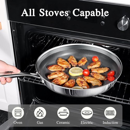 GiPP Tri-Ply Stainless Steel Frying Pan - 10-Inch Nonstick Skillet | Dishwasher & Oven-Safe, Induction Ready