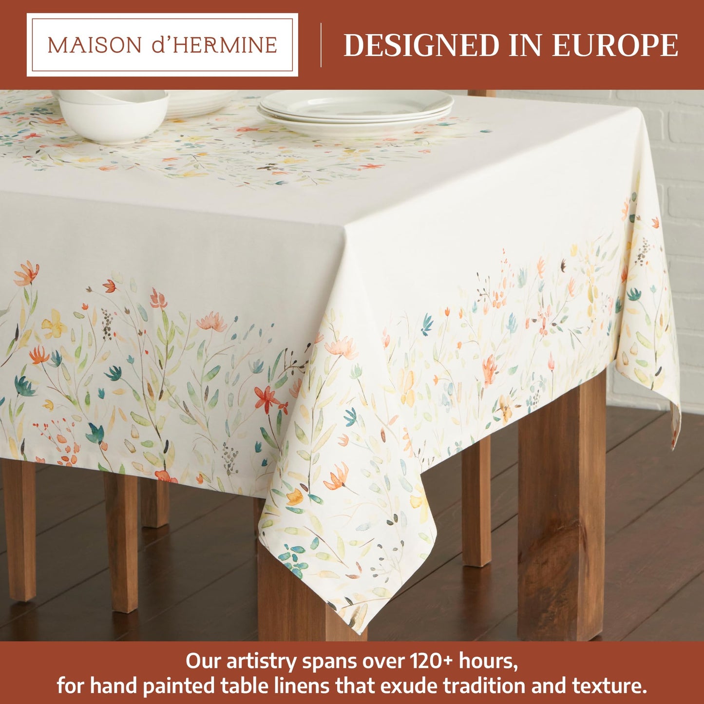 Maison d' Hermine Table Cloth Rectangle Table 100% Cotton 60 x 108 Inches Tablecloth Reusable Decorative Everyday Use for Dining Room, Farmhouse, Home, Party, Festive & Wedding Spring Summer - Colmar