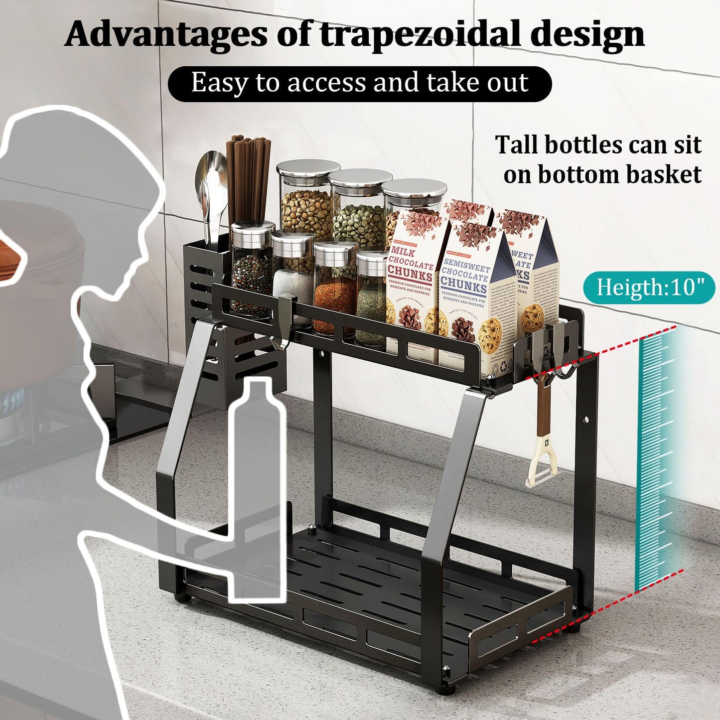 USHARP Bathroom Organizer Countertop, 2 Tier Bathroom Counter Organizer Rack for Toiletries, Bathroom Organizer Storage Caddy, Standing Vanity Shelf Tray, Sturdy Metal Black, Medium 12.1''L x 7.6''W