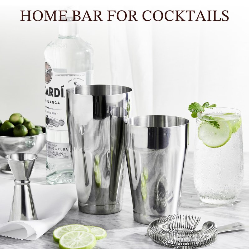KITESSENSU Cocktail Shaker Set, 2-Piece Boston Shaker Set for Drink Mixing, Premium 18/8 Stainless Steel Martini Shaker for Bartending and Home Bar - 18oz & 28oz, Recipes Booklet Included, Silver