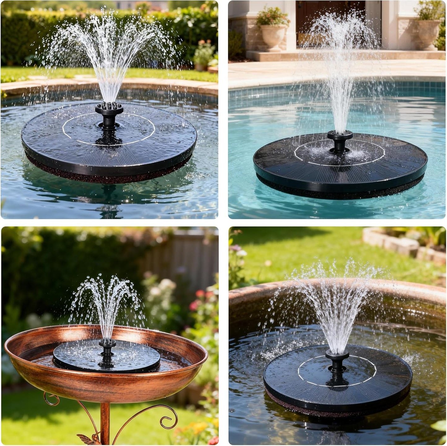 Skiennix 2000mAh Solar Fountain Pump - High-Efficiency 2W Wireless Water Pump with 7 Nozzles for Bird Baths, Gardens & Ponds