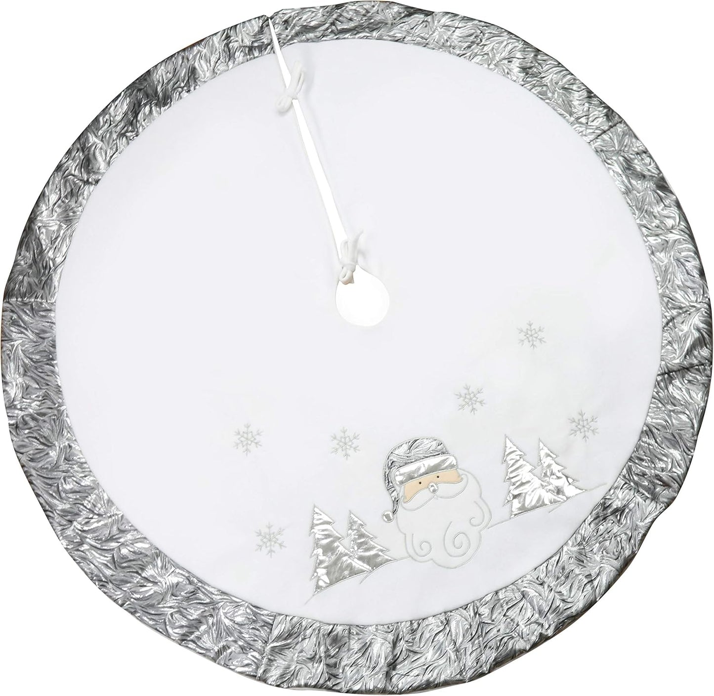 Luxury 36'' Snowman Christmas Tree Skirt - Silvery White Embroidered Snowflake with Satin Border