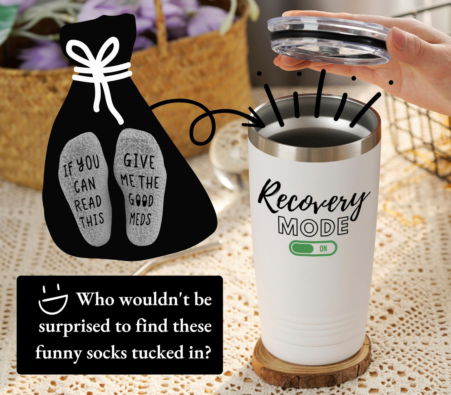 Funny Get Well Soon Gifts for Women, Men, 20oz Hospital Mug, Surgery Recovery Gifts for Chemo Patients, Comes With Socks Saying If You Can Read This, Bring Me