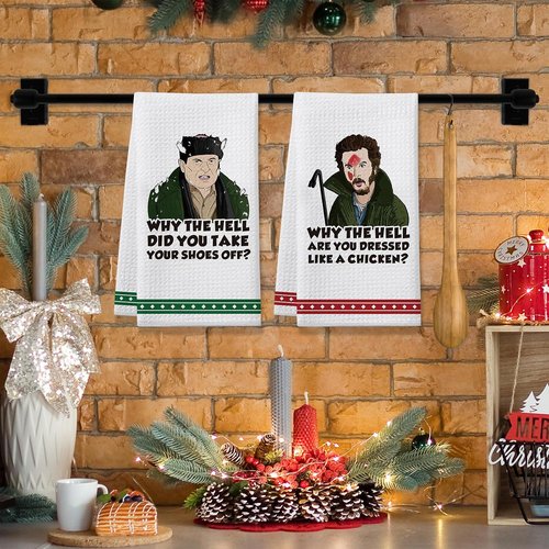 Home Alone | Funny Christmas Kitchen Towels - 2 Pack Holiday Dish Towels for Kitchen & Bathroom Decor