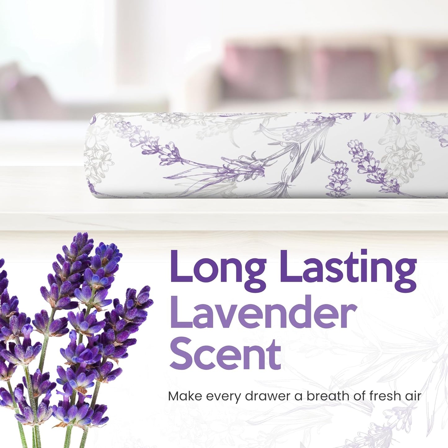 Linda's Essentials Lavender Scented Drawer Liners - 10 Large Non-Adhesive Sheets (19.7" x 14.4") for Dresser & Closet