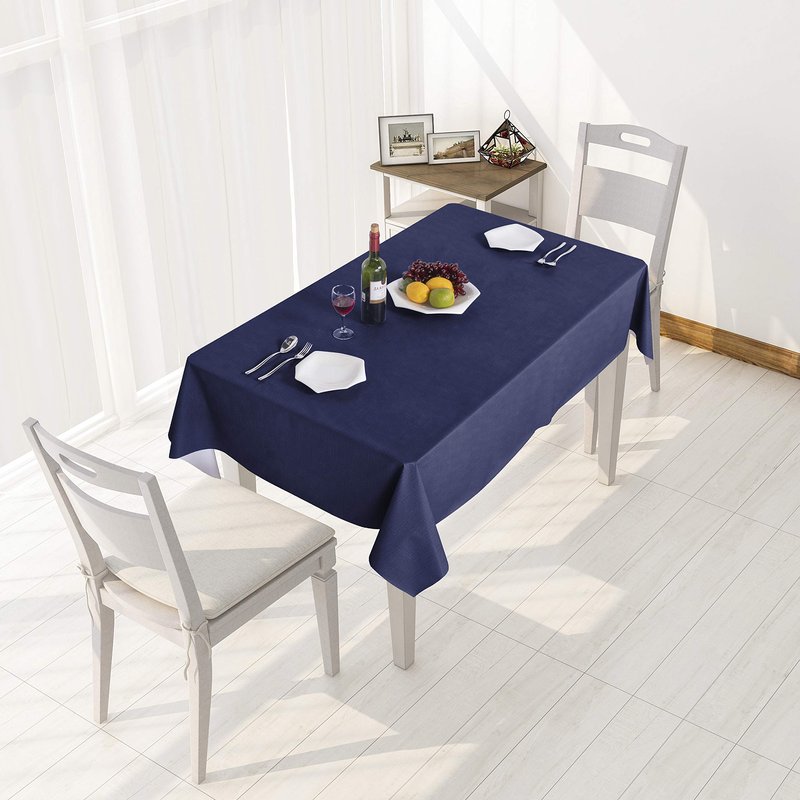 sancua 100% Waterproof Rectangle PVC Tablecloth - 54 x 108 Inch - Oil Proof Spill Proof Vinyl Table Cloth, Wipe Clean Table Cover for Dining Tables, Buffet Parties and Camping, Navy