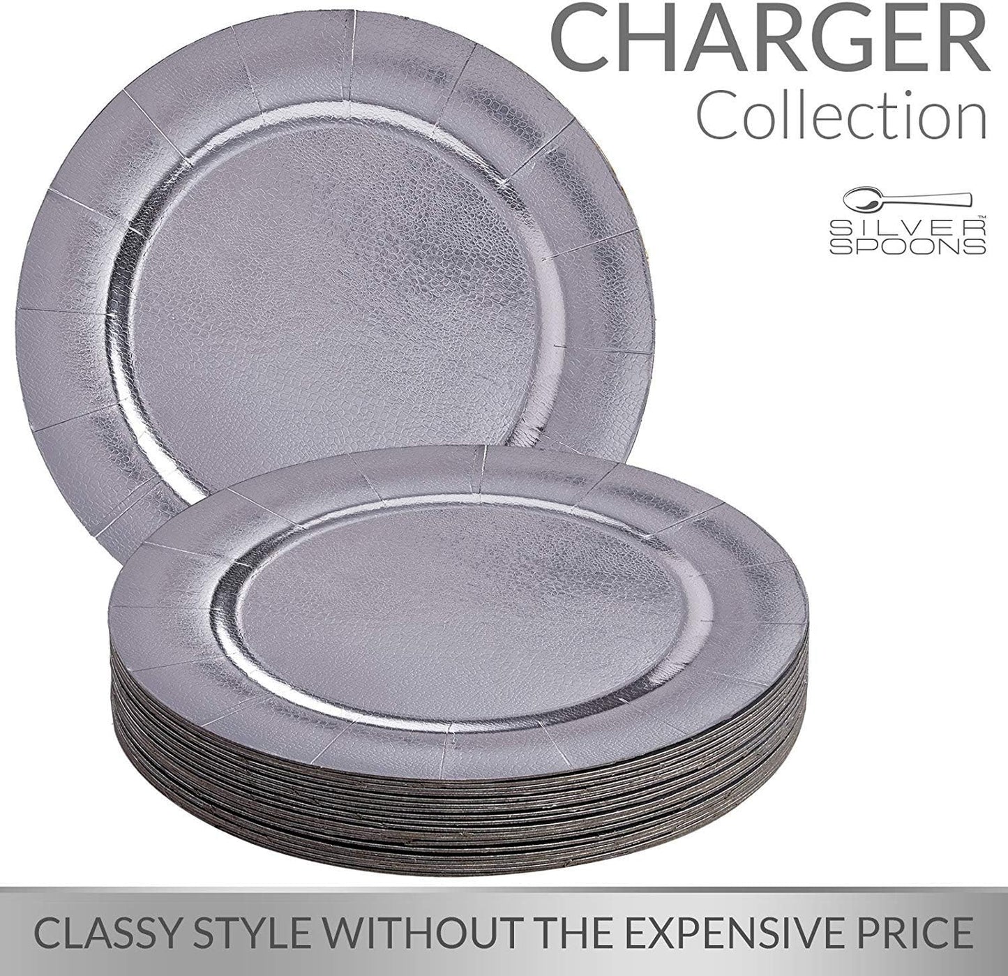 Elegant Silver Disposable Charger Plates Set - 10 Heavy Duty 13” Dinner Plates for Fine Dining & Celebrations