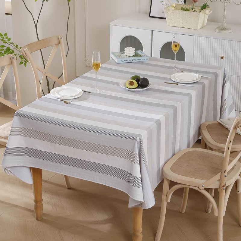 Walrus Heavy Duty Vinyl Tablecloth with Flannel Backing Waterproof Oil-Proof Plastic Table Cloth Stain-Resistant Wipeable Rectangle or Square Table Cover for Indoor and Outdoor (Line,52x70 Inch)