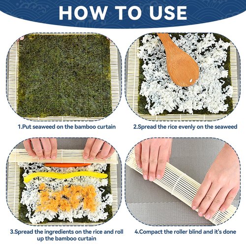 HOPELF 1 Pack 12 Inch Bamboo Sushi Mat - Sushi Roller Mat for Making, Shaping & Molding Sushi Roll & Kimbap - Food-Safe Sushi Making Supplies, Tools & Accessories