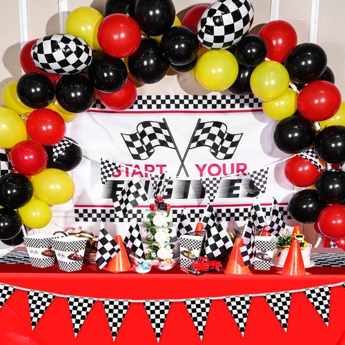 Irenare 2 Sheets Car Birthday Party Supplies Racing Party Decorations Road Tablecloth Racetrack Table Runner Table Covers for Kids Boy Car Theme Birthday Favors, 54 x 108 Inch