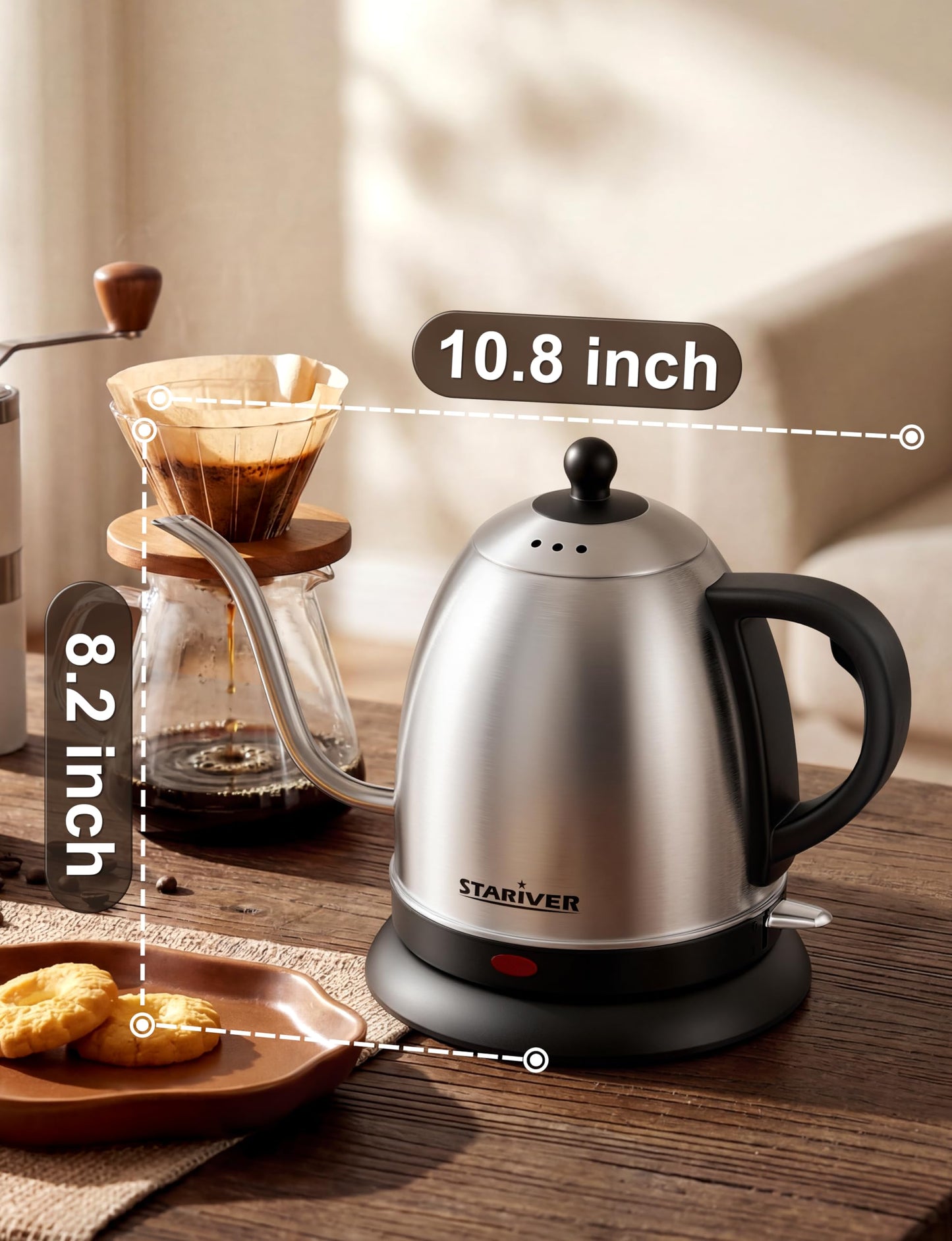 Stariver Electric Kettle Gooseneck Kettle, 1L Water Boiler, BPA-Free, Pour Over Tea Pot Stainless Steel for Coffee & Tea with Fast Heating, Auto-Shut Off and Boil-Dry Protection Tech