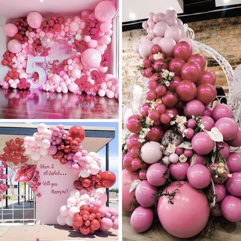 PartyWoo Dusty Pink Balloon Arch Kit Garland 100 pcs Shades of Pink and Dusty Rose Balloons Different Sizes of 18 12 10 5 Inch for Valentine's Day Bridal Shower Wedding Anniversary Party Decorations