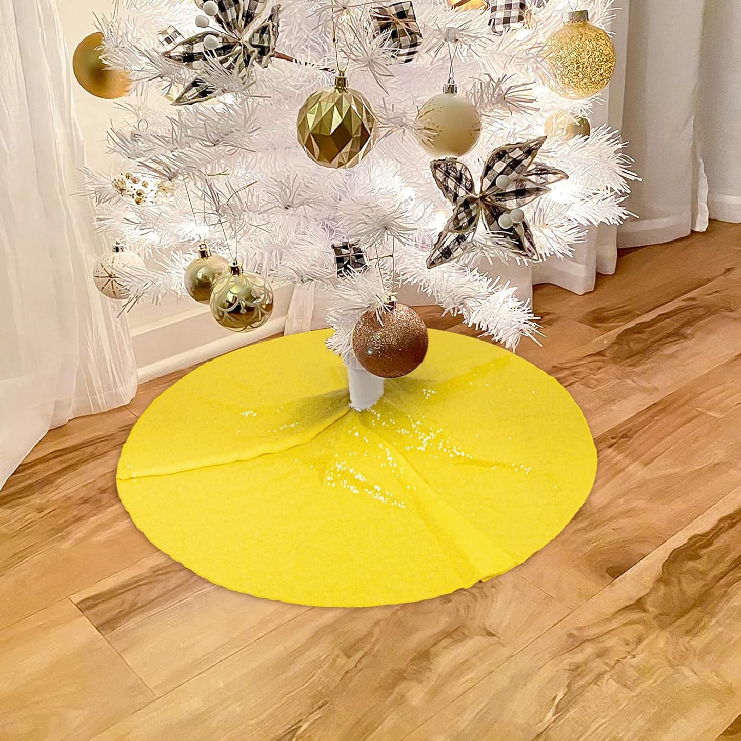 48-Inch Silver Sequin Christmas Tree Skirt - Reusable Holiday Decor for Festive Parties