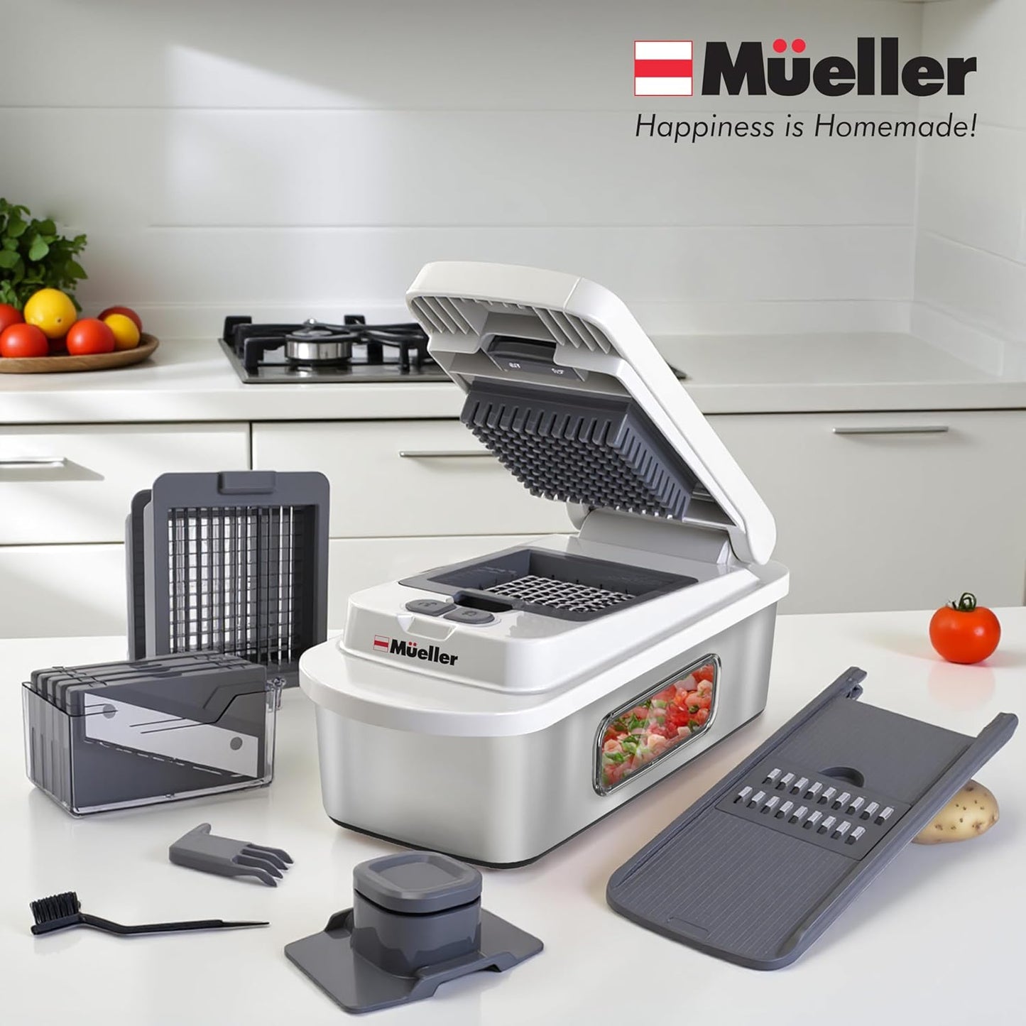 Mueller Pro-Series 10-in-1 Stainless Steel Vegetable Chopper & Mandoline Slicer - White/Grey
