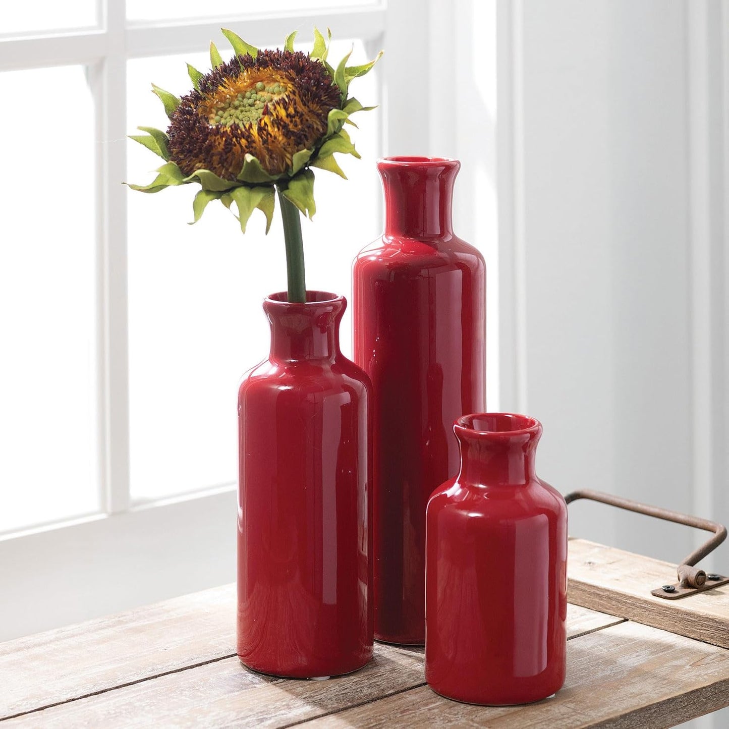 Red Vase Set - Boho Farmhouse Decor for Kitchen, Bedroom & Living Room - CM2407