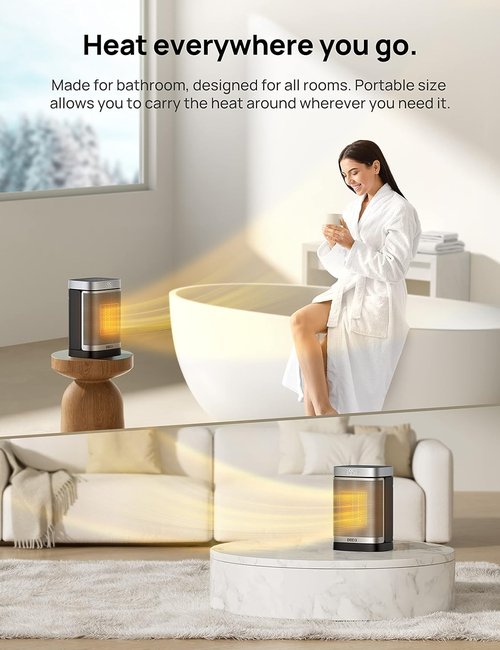 DREO Portable Space Heater - 1500W Safe & Quiet PTC Ceramic with 70° Oscillation & Remote Control | Digital Thermostat, 12h Timer
