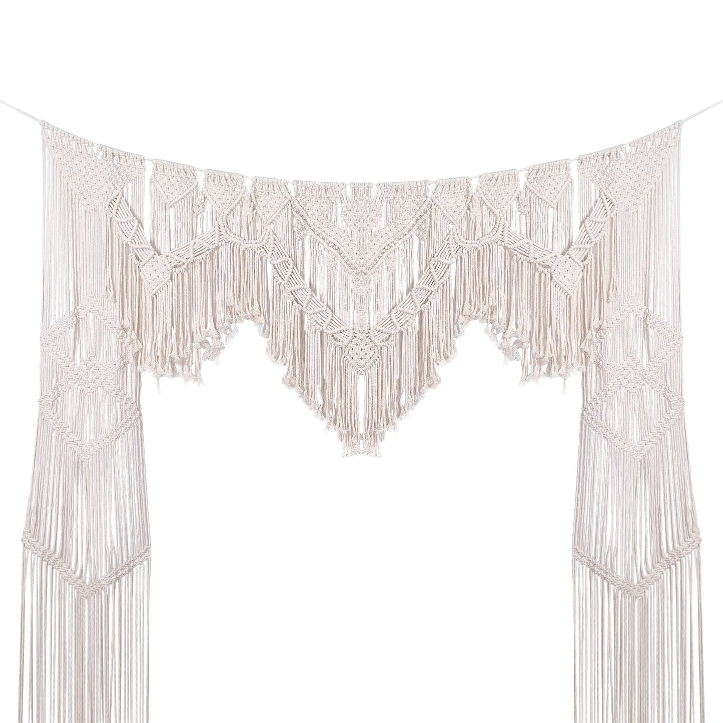 ANMINY Boho Macrame Wedding Backdrop for Arbor Arch Large Macrame Curtains Wall Hanging Handmade Window Doorway Macrame Curtains Tapestry Art Decor with Tassels 79''W x 79''L