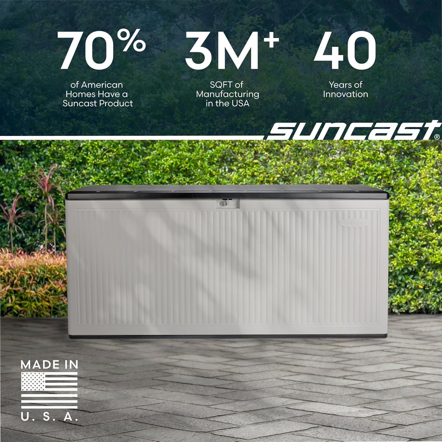 Suncast 160-Gal. Resin Outdoor Patio Deck Box - Extra-Large Storage with Pad-Lockable Lid | Iron Ore/French Gray