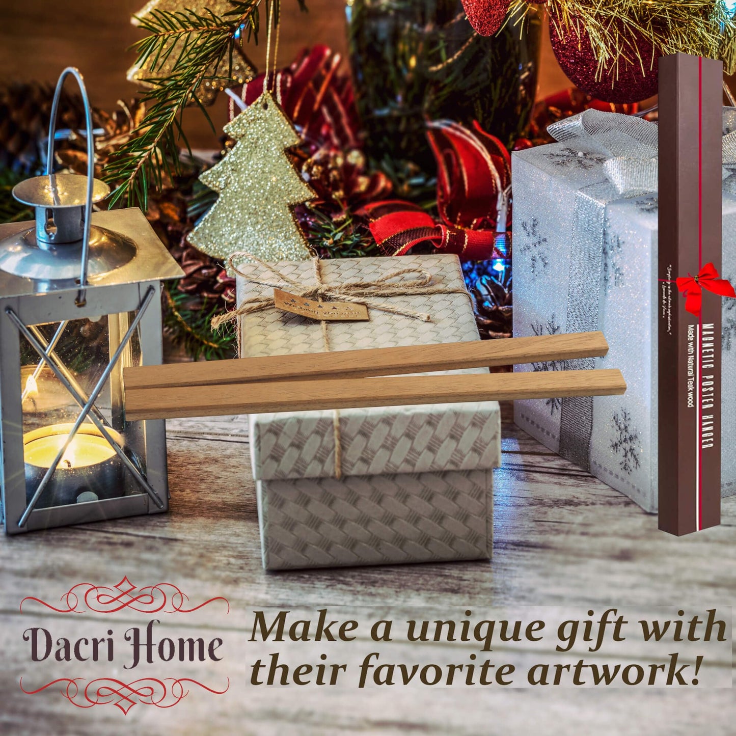 DACRI HOME Magnetic Poster Hanger Frame, Sturdy Magnetic Poster Frame 27x40, 27x41 with Teak Wood, Strong Magnets for Hanging Prints, Maps, Pictures, Scroll Wall Art (27 Inch, Teak)