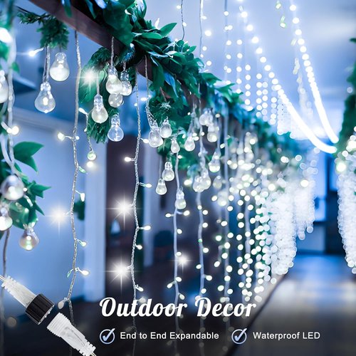 HEYFUNi LED Curtain Lights - 9.8Ft x 9.8Ft Outdoor Fairy Lights with 8 Modes - Perfect for Weddings & Decor