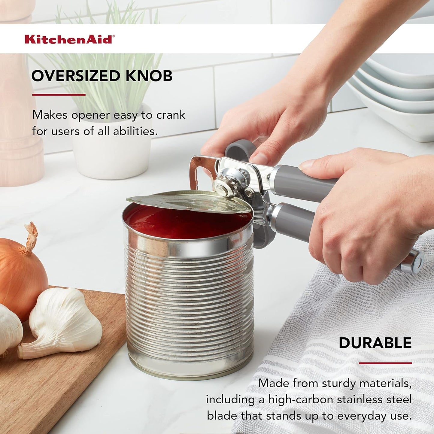 KitchenAid Classic Can Opener - Easy-To-Use Stainless Steel Cutter with Ergonomic Handles, Gray