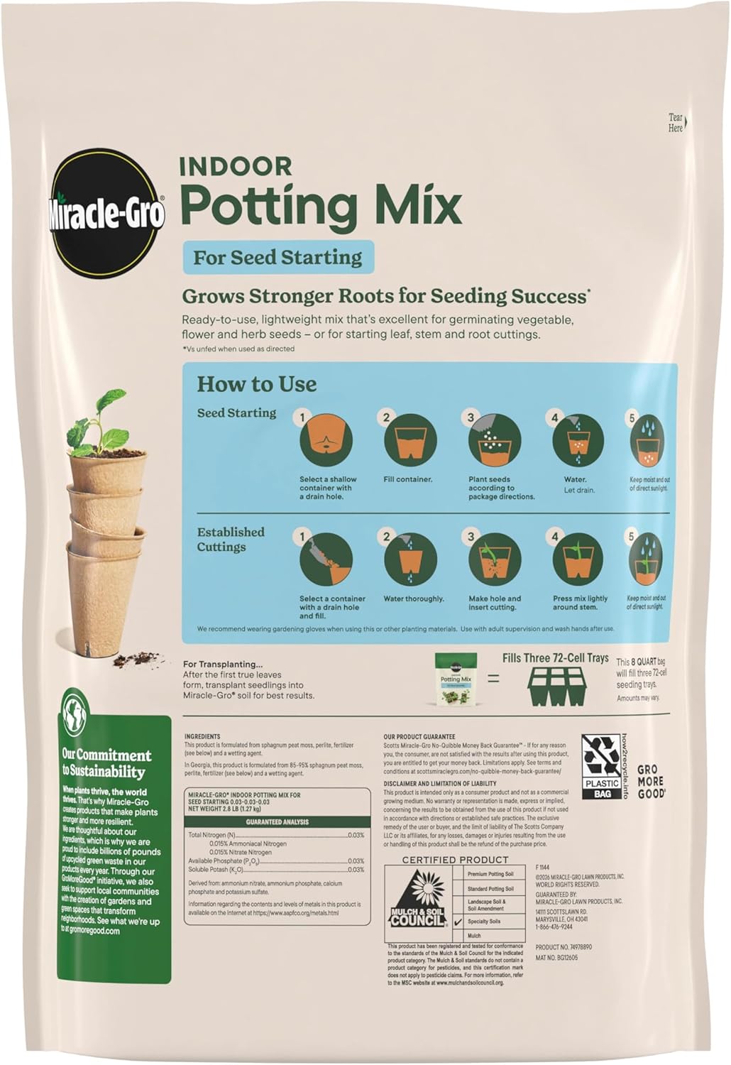 Miracle-Gro Indoor Potting Mix - Ideal for Seed Starting & Cuttings | 8 Qt. (2-Pack)