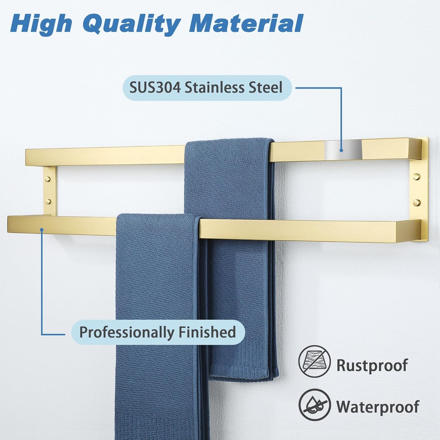 Alise Double Towel Bar 32", SUS304 Stainless Steel Towel Racks for Bathroom Wall Mounted, Space Saving Bathroom Towel Holder, Long Towel Hanger, Brushed Gold