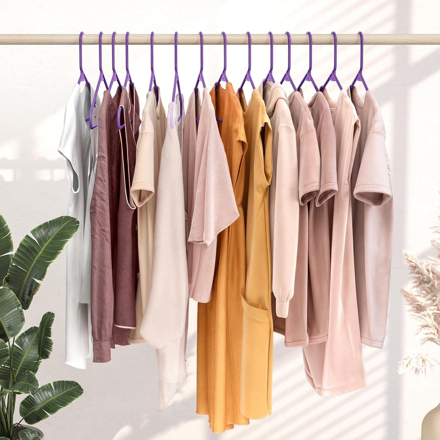 Skiennix Plastic Hangers 50 Pack - Space-Saving Purple Clothes Hangers for Closet Organization