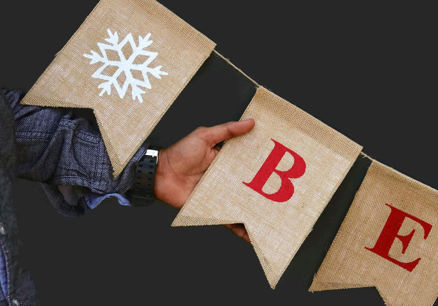 Be Merry Burlap Christmas Banner - Snowflake Garland Holiday Bunting for Home & Outdoor Decor