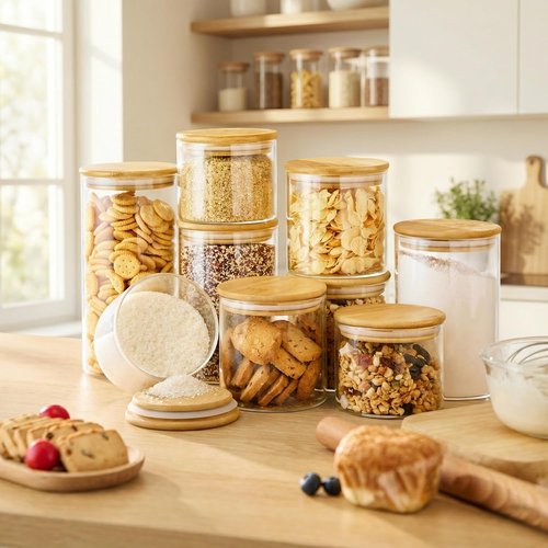 32oz Glass Jars - 4 Pack with Bamboo Lids | Airtight Food Storage Containers for Kitchen Organization