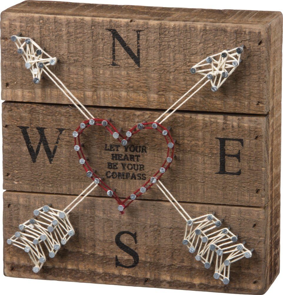Family Tied Together Distressed Wood Sign - Hand-Strung Heart Wall Art & Desk Decor