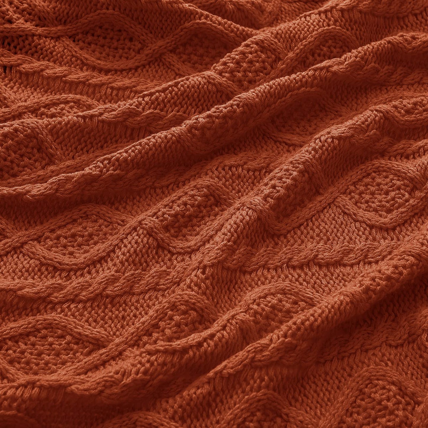 Homiest Cable Knit Throw Blanket and Pillow Set, Rust Throw Blanket Set of 3, Knitted Throw Blanket (50"x60") & 2 Pillow Covers (18"x18"), Soft & Cozy Decorative Throw Blanket for Couch Bed Sofa