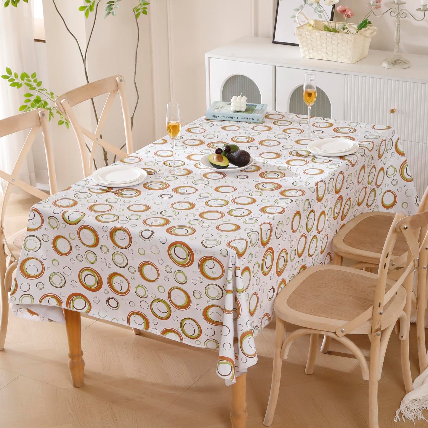 Walrus Heavy Duty Vinyl Tablecloth with Flannel Backing Waterproof Oil-Proof Plastic Table Cloth Stain-Resistant Wipeable Rectangle or Square Table Cover for Indoor and Outdoor (Circle,60x102 Inch)
