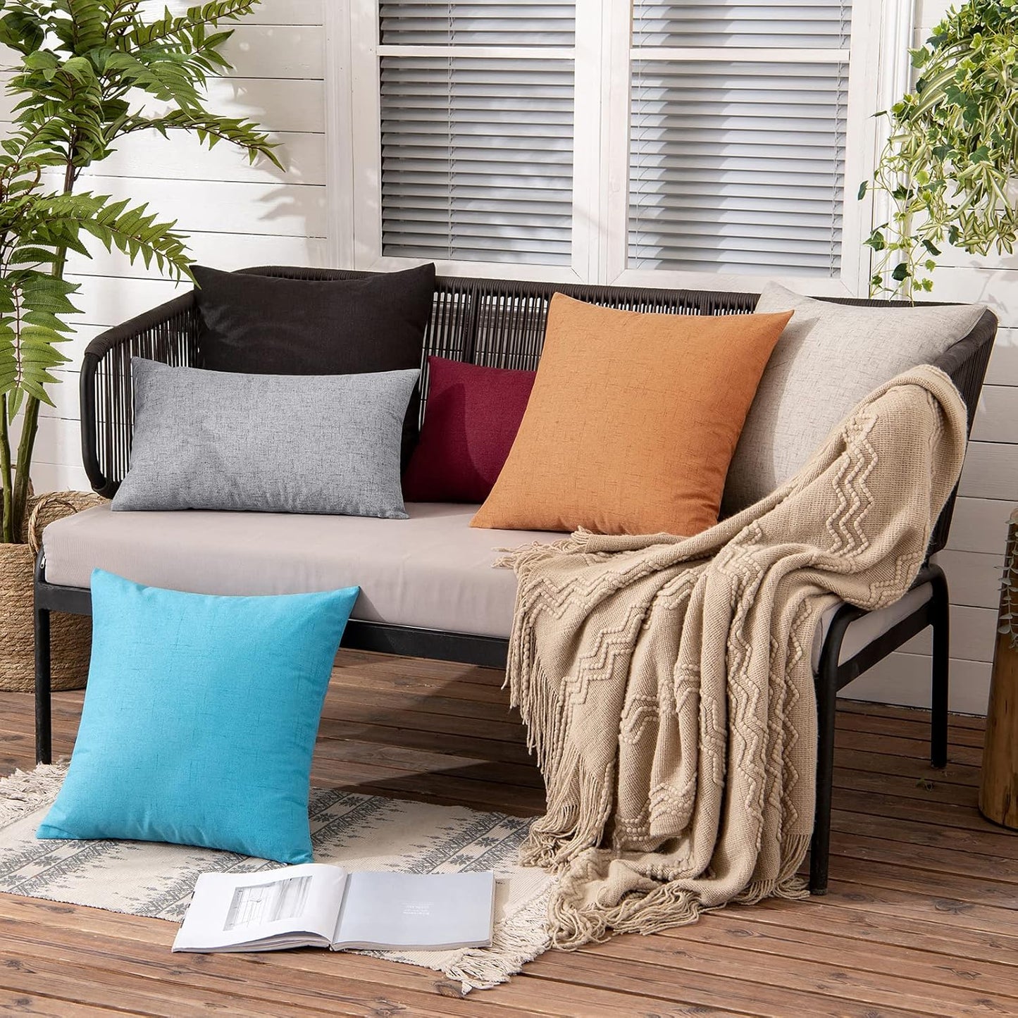 MIULEE Outdoor Throw Pillow Covers - Waterproof Decorative Linen Cushion Shams | 18x18 Inch, Black - Perfect for Fall & Halloween