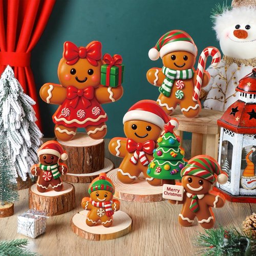 AceOrbit 8-Inch Large Gingerbread Man Table Decoration - 6 Pcs Rustic 3D Xmas Centerpieces