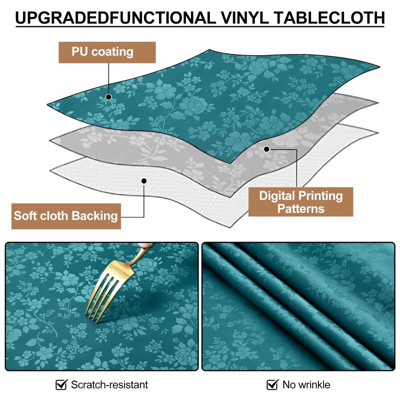 Smiry Rectangle Table Cloth, Waterproof Heavy Duty Vinyl Tablecloths, Wipeable Washable Table Cover for Kitchen and Dining Room (Emerald Green, 60" X 102")