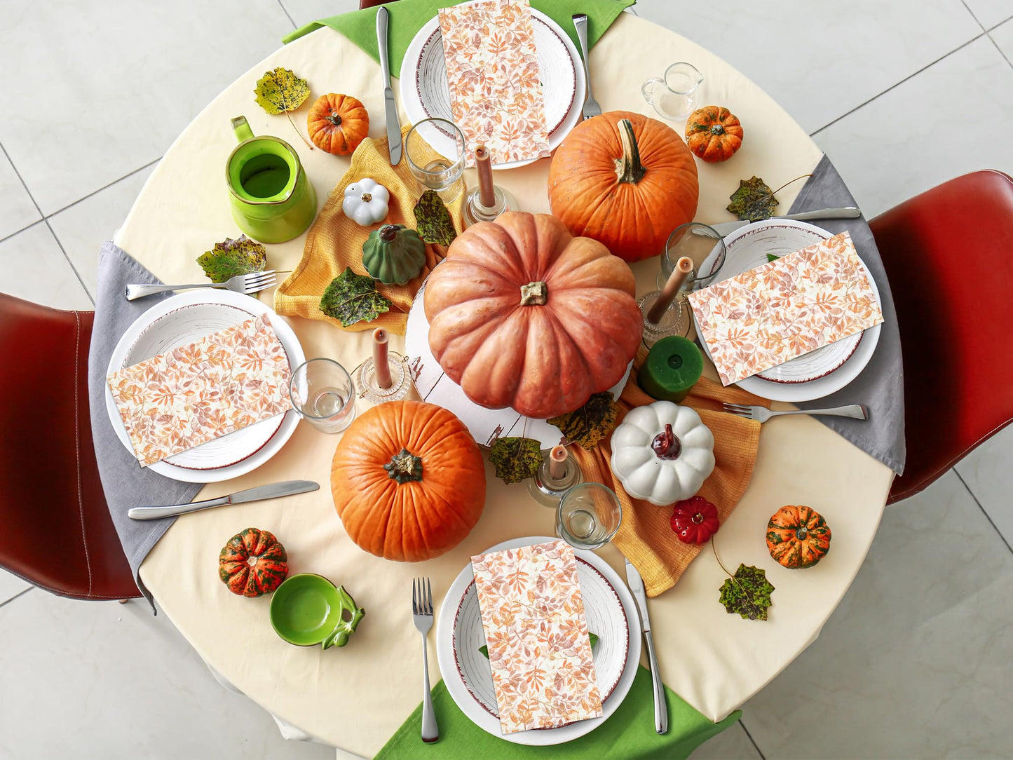 Whaline 80Pcs Fall Leaves Guest Napkins Orange Autumn Leaves Disposable Dinner Hand Towel Paper Napkins for Bathroom Thanksgiving Party Table Supplies