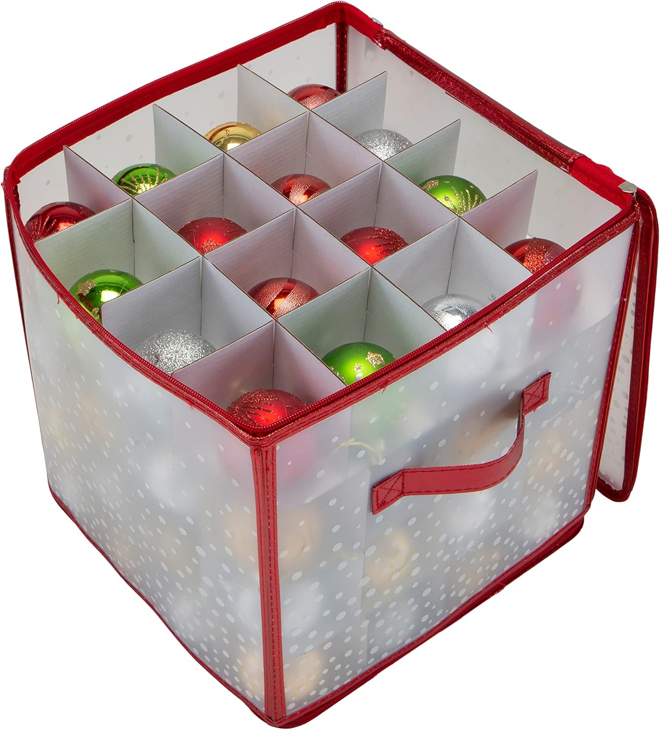 Ornament Storage Organizer for 112 Ornaments | Zipper Closure | Space-Saving Red Design