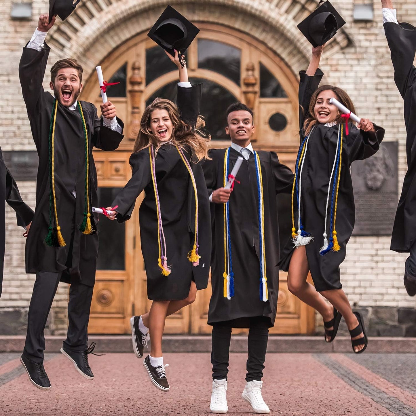 Whaline Graduation Honor Cords - 3Pcs Rayon Braided Cords with Tassels for Graduates | Black, Gold, Green