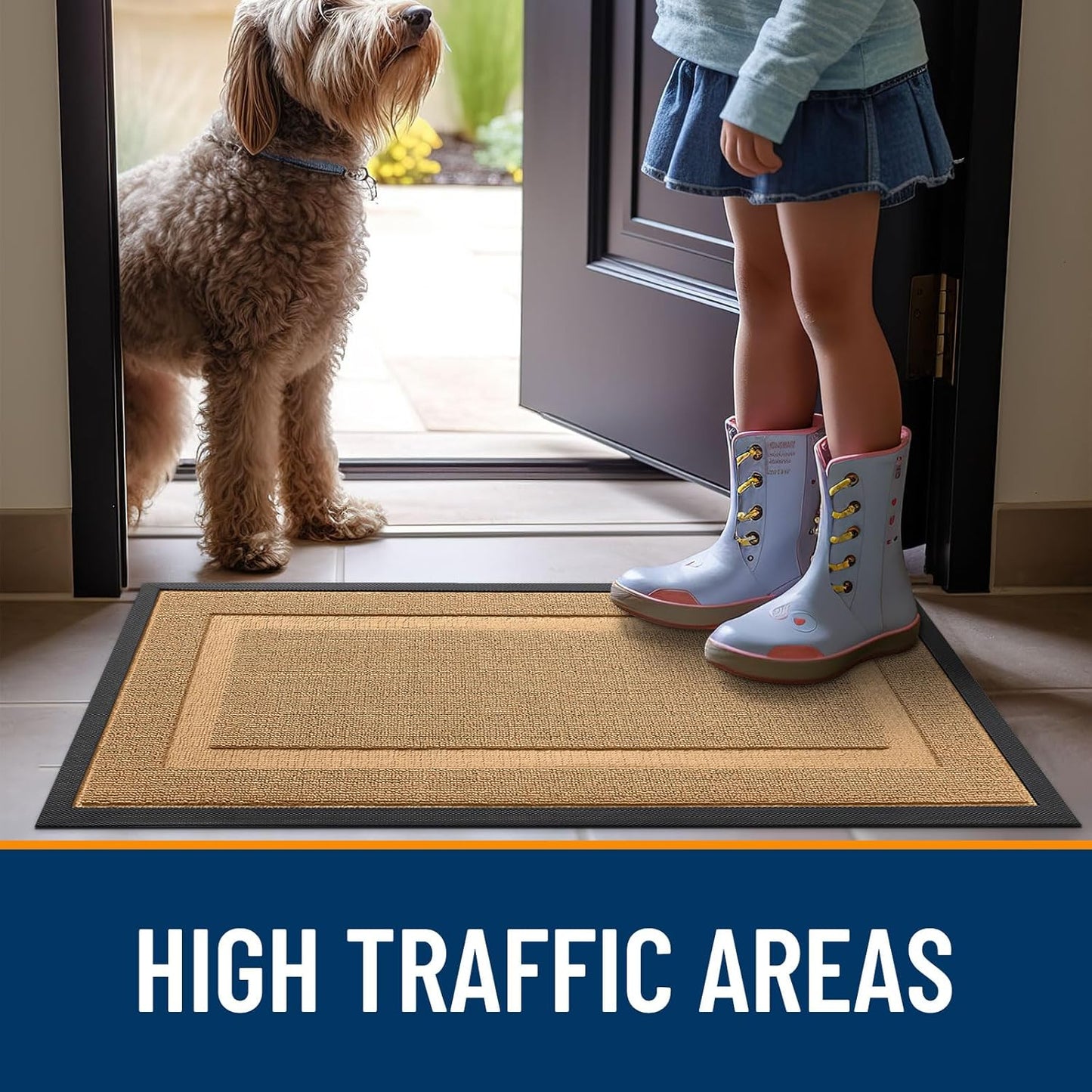 OLANLY Waterproof Front Door Mat - All-Season Indoor/Outdoor Doormat | Sturdy Natural Rubber, 47x17, Butter Yellow